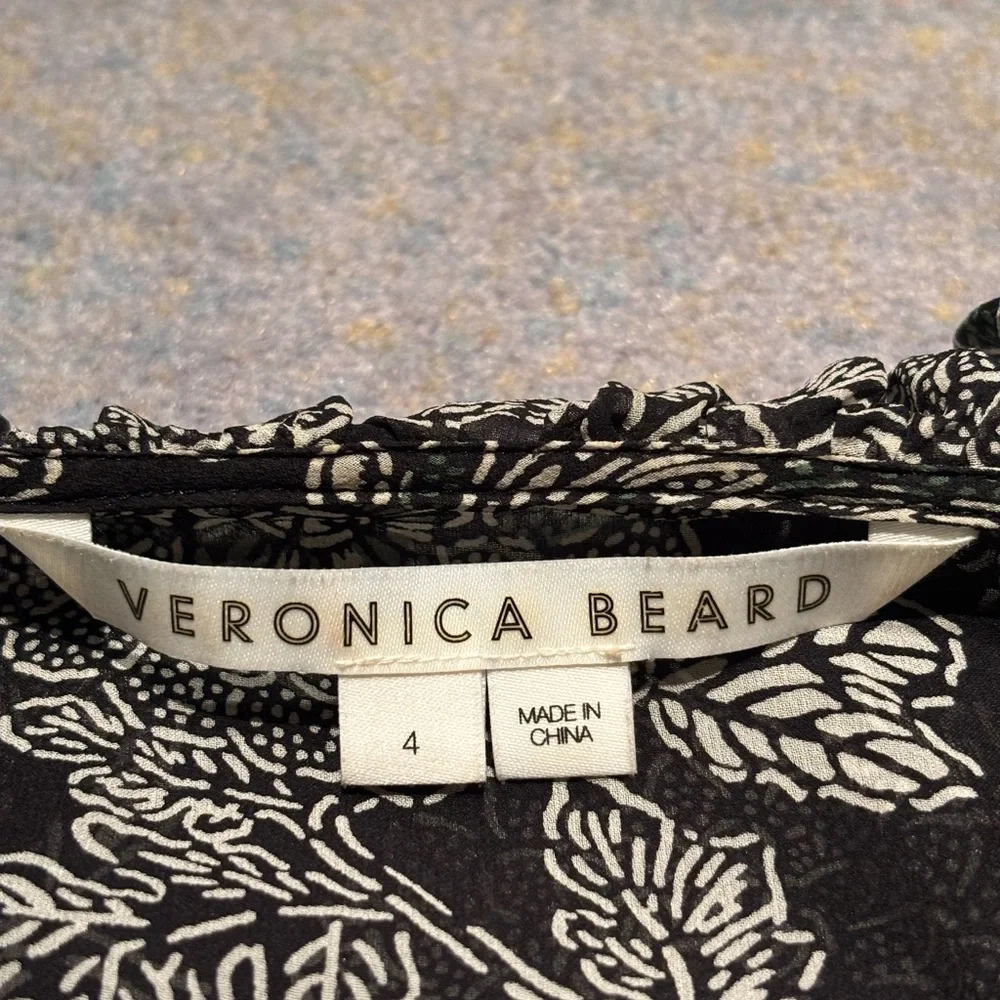 Veronica Beard Black and White Floral Blouse, silk overlay with ruffles, 4 - Picture 3 of 11